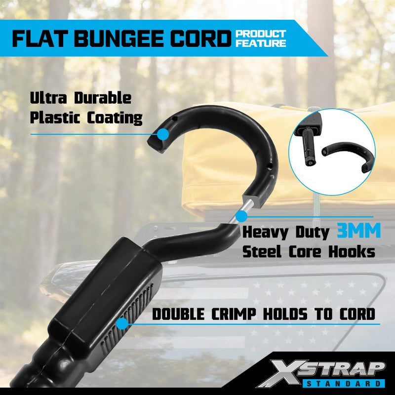 XSTRAP STANDARD 6PCS Flat Bungee Cord Set, Elastic Straps with Hooks, Heavy-Duty Cord for Camping, Rack Roof, Trailer, and Cargo - Image 4